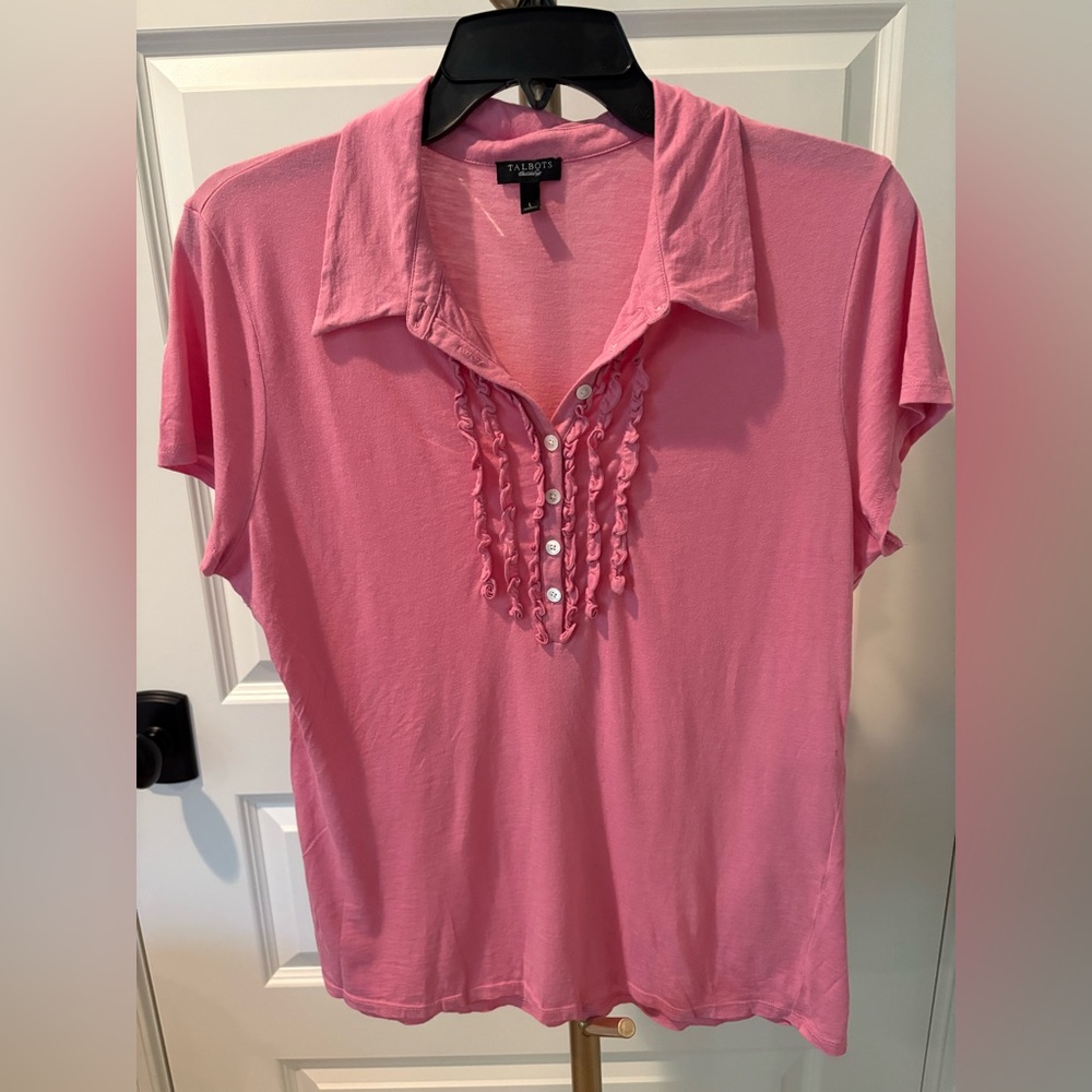 Talbots Pink Ruffled Polo Blouse